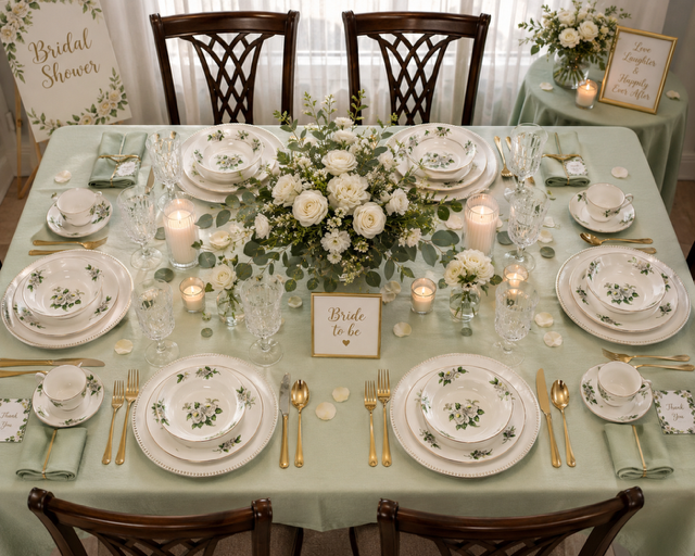 Elegant gathering table with coordinated china and glassware